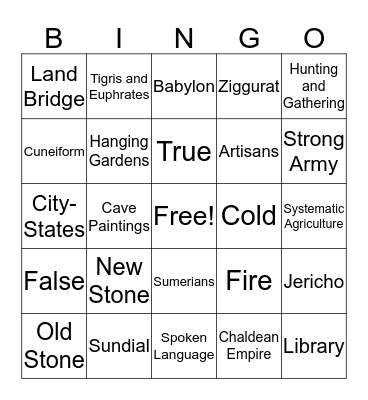 Mesopotamia Bingo Card
