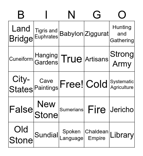 Mesopotamia Bingo Card