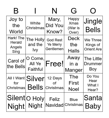 Christmas Songs Bingo Card