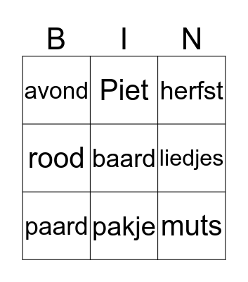 Sinterklaas Bingo Card