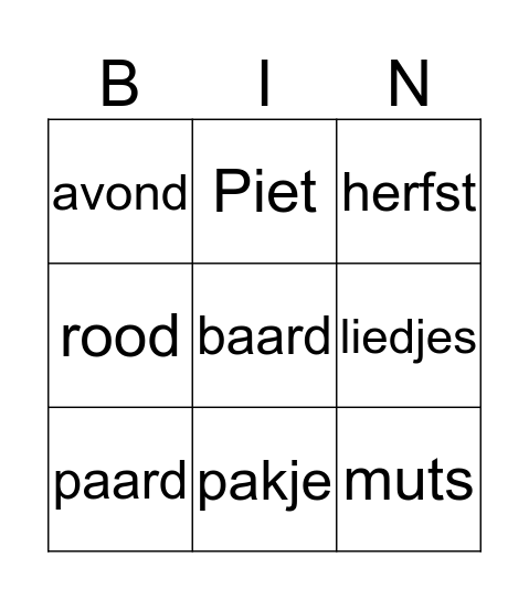 Sinterklaas Bingo Card