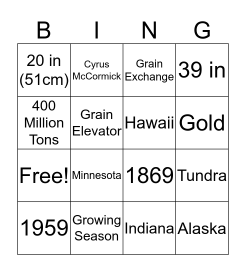 The Mid-West & The West  Bingo Card
