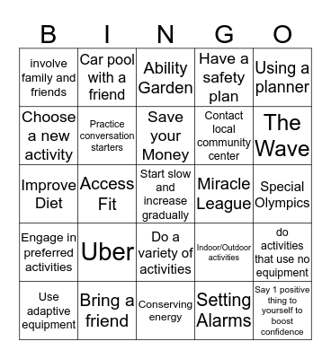 Solutions to Barriers Bingo  Bingo Card