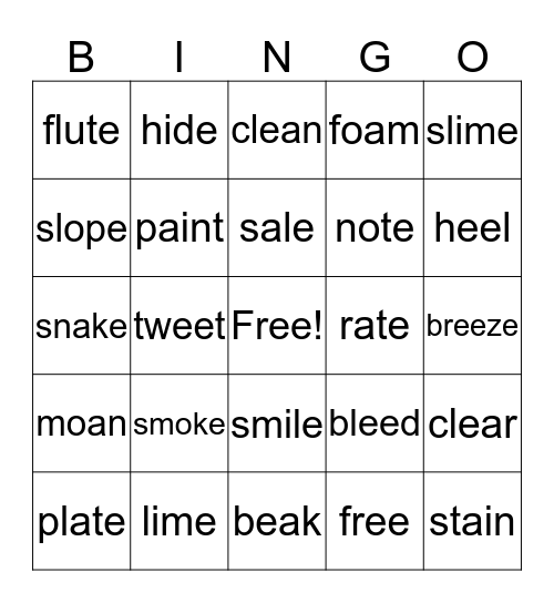 Long Vowel Bingo Card