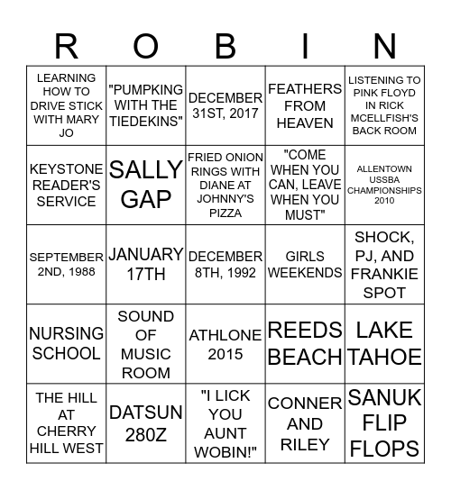 ROBIN'S 60TH BIRTHDAY BASH Bingo Card