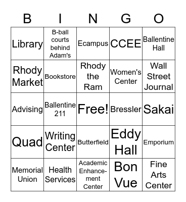 Know the way around URI! Bingo Card