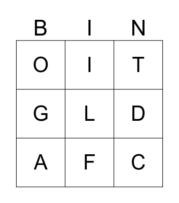 Letters Review Bingo Card