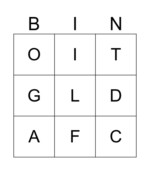 Letters Review Bingo Card
