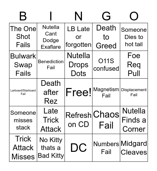 The Wipe Fest Bingo Card
