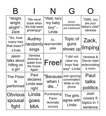 Rohrer Family Bingo Card