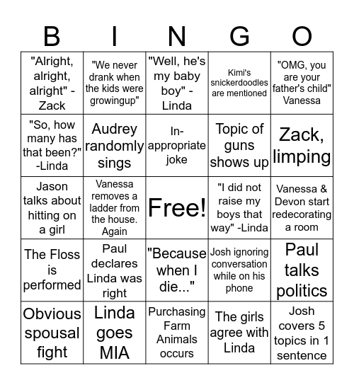 Rohrer Family Bingo Card