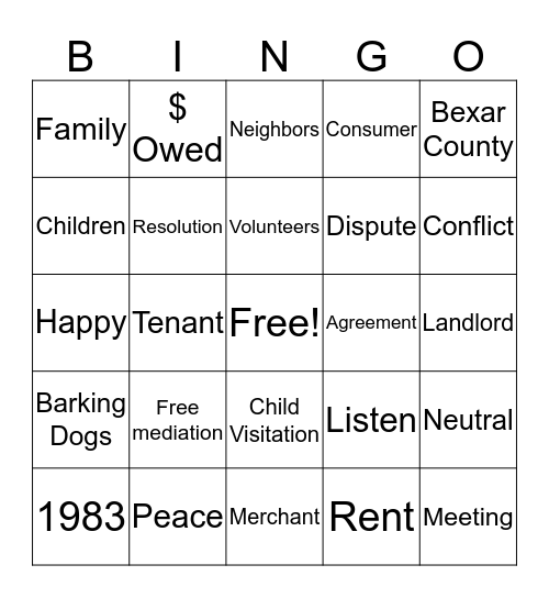 Bexar County Dispute Resolution Center Bingo Card