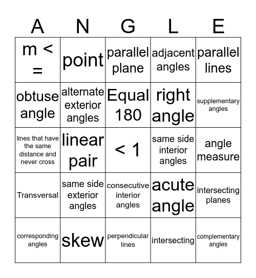 Angle relationships and pairs review Bingo Card