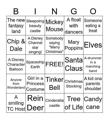 Christmas Parade Bingo Card