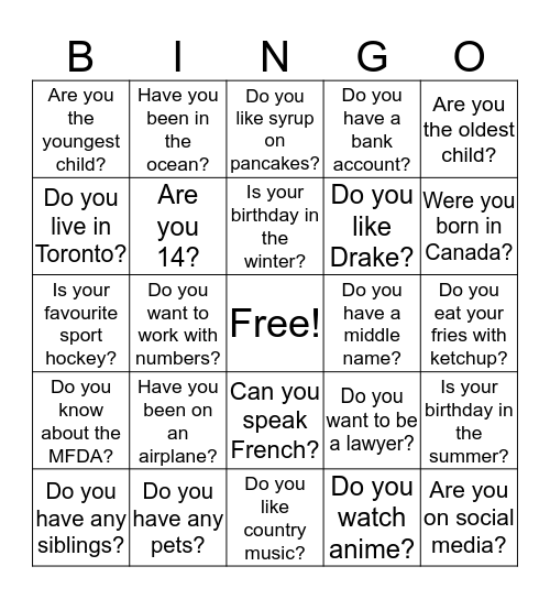 People Bingo  Bingo Card