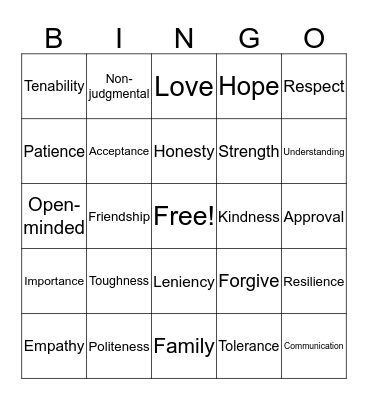 Tolerance Bingo Card