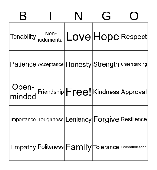 Tolerance Bingo Card