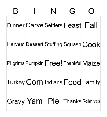 Thanksgiving Bingo Card