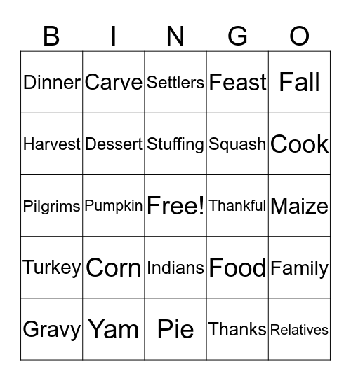 Thanksgiving Bingo Card