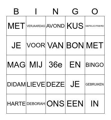 Waardebon Bingo Card