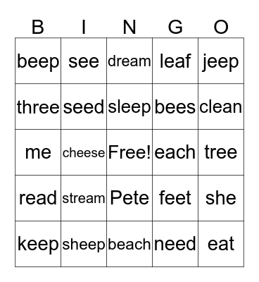 long e Bingo Card