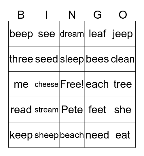 long e Bingo Card