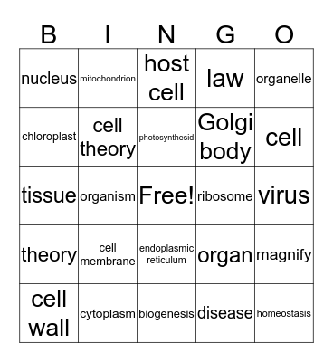 Life's Structure and Function Bingo Card