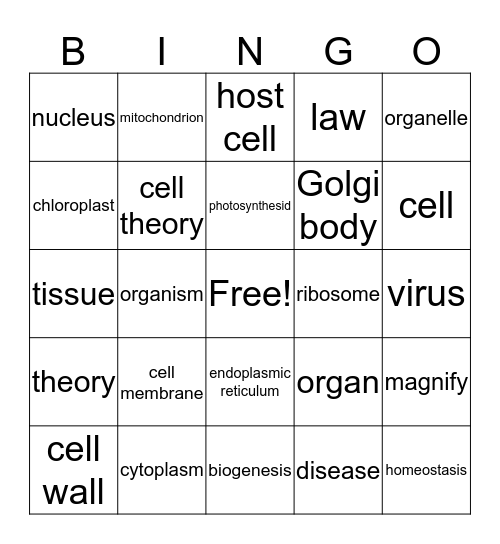 Life's Structure and Function Bingo Card