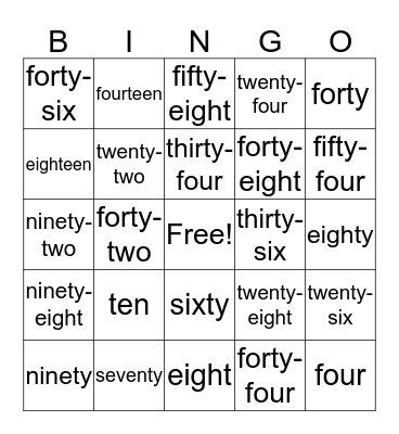 Number Bingo  Bingo Card