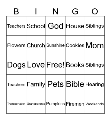 Tristan Bingo Card