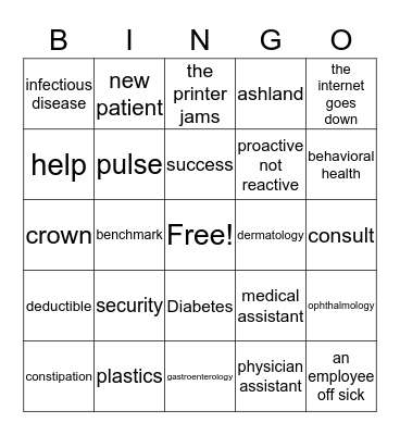 Sinai Medical Group Bingo Card