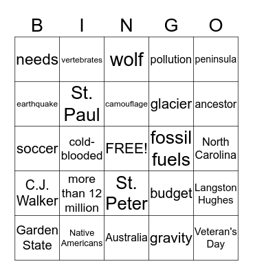 What We've Learned in Third Grade Bingo Card