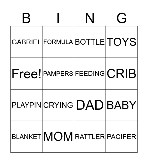 BABY GABRIEL Bingo Card