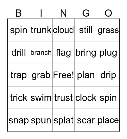 Beginning Blends Bingo Card