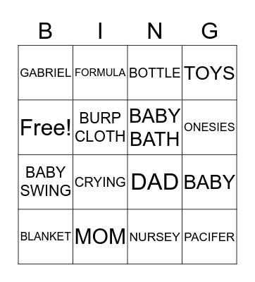 BABY GABRIEL Bingo Card