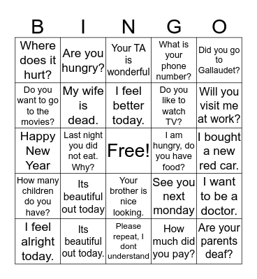 ASL Bingo Card