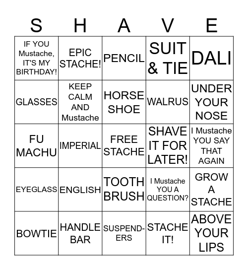 Mustache about your  Bingo Card
