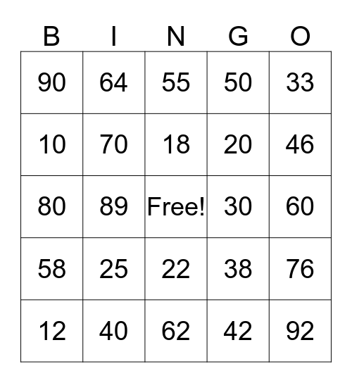 Addition with Double Digit's  Bingo Card