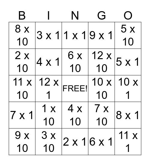 10 x Tables Bingo! Bingo Card