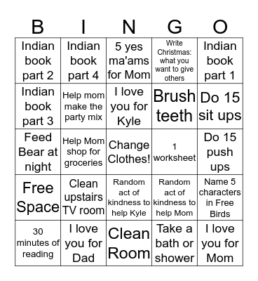 Behavior Bingo Card