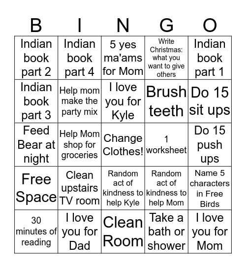 Behavior Bingo Card