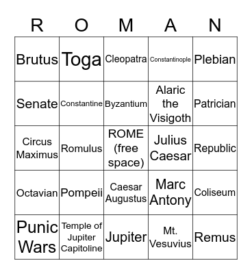 Roman History Bingo Card