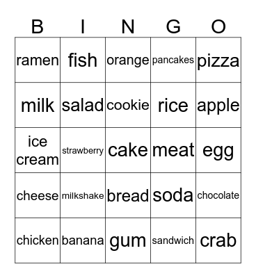 Food Bingo Card