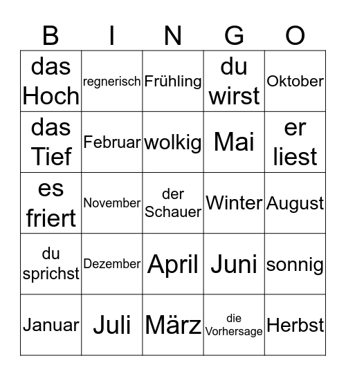 Jahreszeiten Bingo Card
