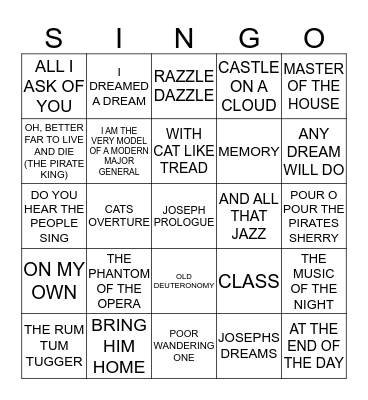 274 MUSICALS #1 Bingo Card