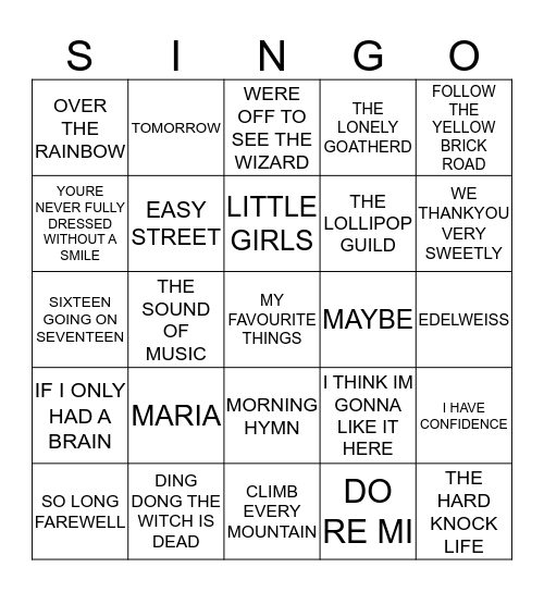 278 MUSICALS #5 Bingo Card