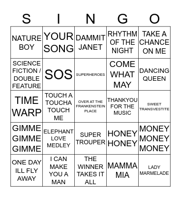 279 MUSICALS #6 Bingo Card