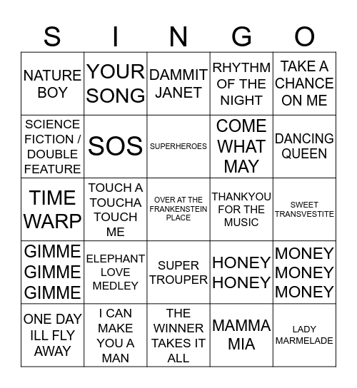 279 MUSICALS #6 Bingo Card