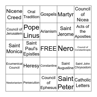 Early Church Bingo Card