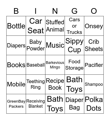 Gift Registry Bingo Card